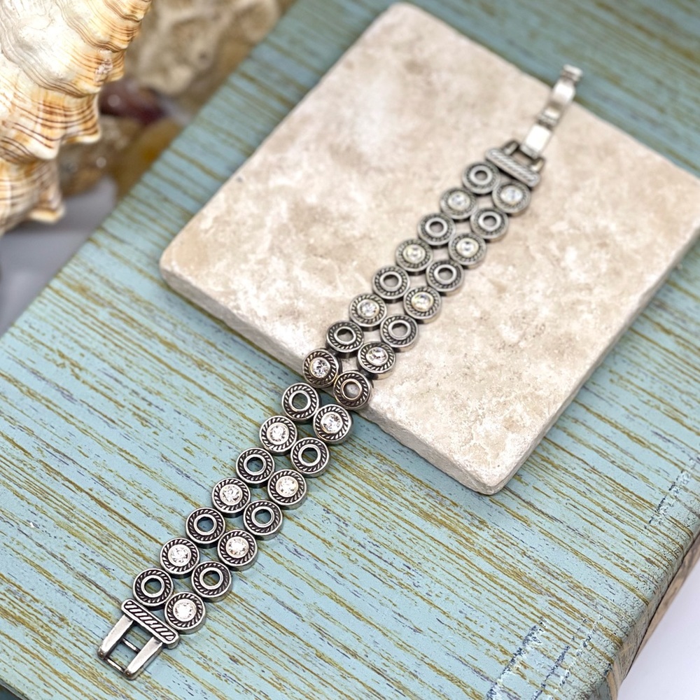 Designer Brighton Silver Tone Crystal Rhinestone Two Tier